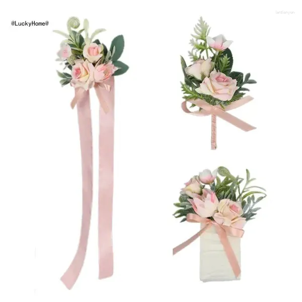 Fiori decorativi fiore artificiale Pulsante di nozze Lady Boutonniere Corsage braccialetti Braccialetti 11ua