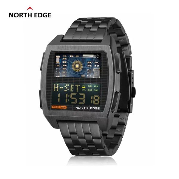 Relógios 2022 North Edge Cyber Tank Men Digital Watch Retro Industrial Metal Style Industrial Imper impermeável Relógios esportivos para homens Time mundial