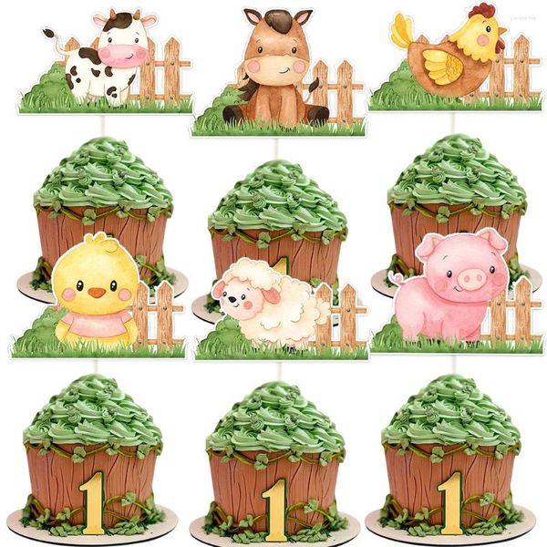 Forniture per feste 18 pezzi di cartone agricoltore toppers per bambini per bambini a tema buon compleanno decorazioni per baby shower decorazioni fai -da -te