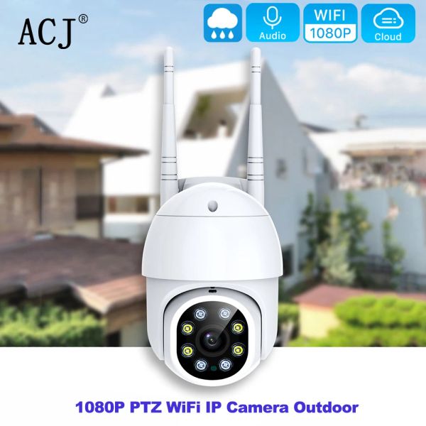 Monitores 1080p PTZ CCTV Proteção de segurança Câmera externa Câmera Wi -Fi Dome impermeável vigilância sem fio Câmera IP Phone App Control Plug EU