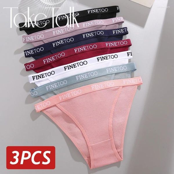 Kadın Panties 3pcs/Set Kadınlar Waffle Pamuk iç çamaşırı Finetoo Elastikiyet Seksi Düşük Yüksek Breifs Panty Yumuşak Nefes Alabası Kadın İçin