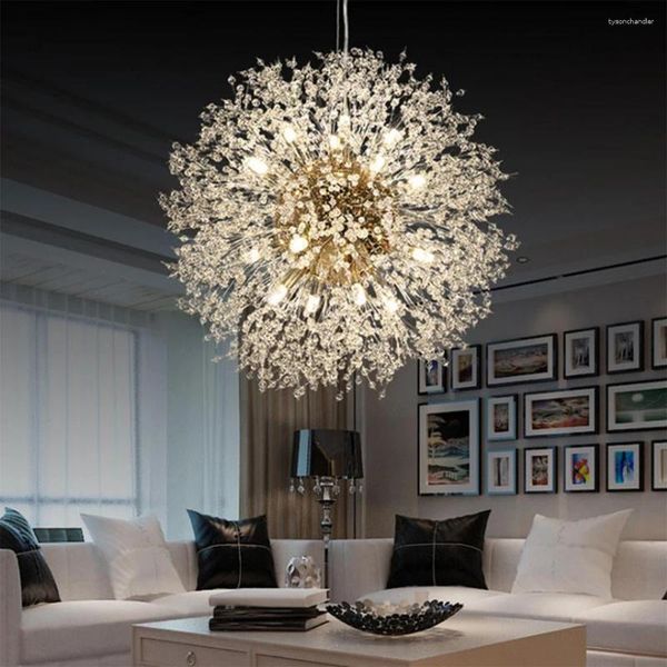 Avizeler Modern Dimmable Dandelion Chandelier Havai Fişek Kristal 8 Ampul Aydınlatma Lüks El Dekor