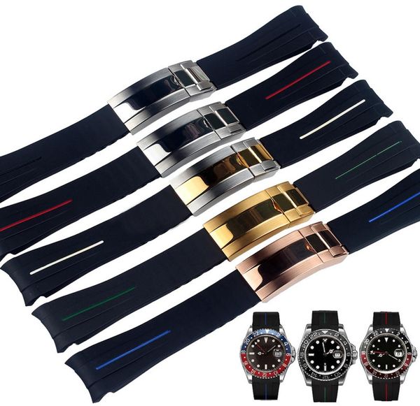 Bandas de relógio de borracha para submariner gmt oysterpertual 20mm Men Strap Watch Accessories Silicone Watch Bracelet Chain5578291