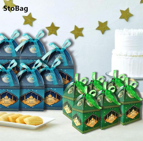 Geschenkverpackung Stobag Eid Ramadan Moon Schloss Grün blaue Süßigkeiten Souvenir Muslim Party Dress Up Snack Schokolade Wickelvorräte Großhandel Großhandel
