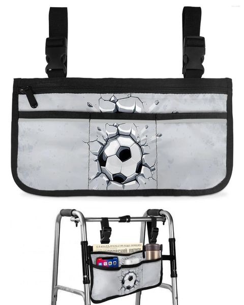 Bolsas de armazenamento Bolsa de cadeira de rodas de futebol de futebol com bolsos de suporte de braço de braço de scooter elétrico bolsa de quadro de caminhada