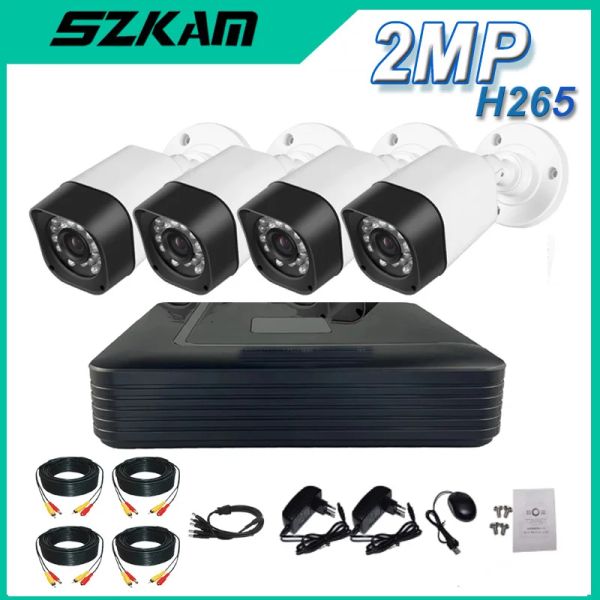 Система SZKAM 4CH 2CH DVR BULLE VIDEY SUPVILLANGE CAMER CCTV Камера Водонепроницаемое наружное внутреннее IR Cut Night Vision AHD 2MP H.265