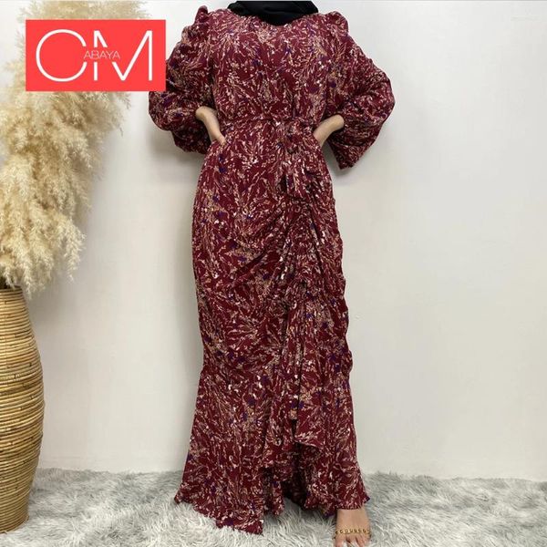 Abbigliamento etnico Donne islamiche Fiori di chiffon abiti lunghi marocchini Abaya Luxury Muslim Mashion Abites con abiti in stile Dubai in rivestimento