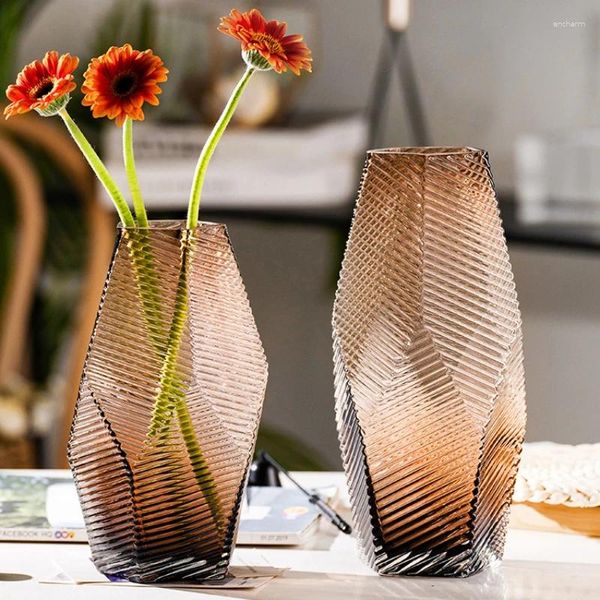 Vasos modernos criativos geométricos vaso de vidro de água Arranjo de flores Decoração da sala de jantar Modelo de mesa de jantar Soft