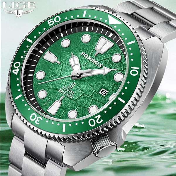 Нарученные часы Lige Fashion Wily Quartz Watches для мужчин верхние стальные водонепроницаемые часы Автоматическая дата