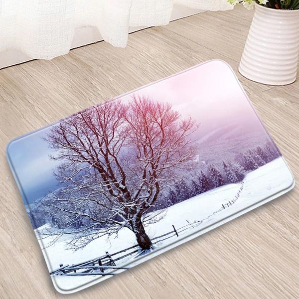 Badmatten Winterlandschaft Bad Schneefeld Schneebergbaum Starry Himmel Home Nicht rutschige Türmatten Schlafzimmer Küchenkorridor Teppiche Teppiche