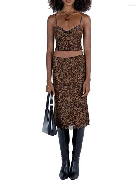 Abiti da lavoro Women S Leopard Print Crop Top Gonna Midi Skirt Two pezzi Spaghetti Strap YK Summer 2024