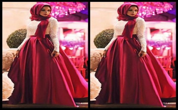 2018 vestidos de baile de baile muçulmanos vermelhos brancos vermelhos longos hijab vestidos noturnos cetim de cetim comprimento de piso mais tamanho de festa árabe saudita8699181