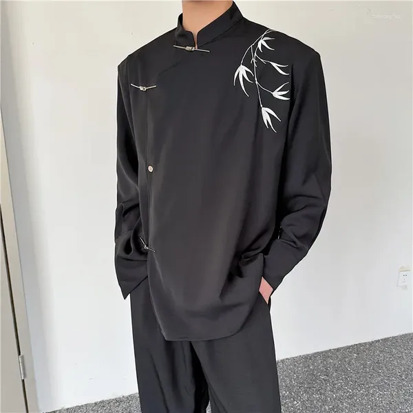 Herren lässige Hemden 2024 Sommer koreanischer Stil personalisierter Bambusblatt Stickerei Design Männer losen M-XL