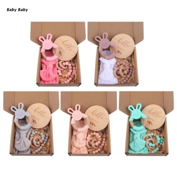 Armreifen Q81A 5pcs/Set Sicherheit Baby Schnuller Kette Fotoshooting Stirnband Teether Cartoon Fotografie Bangle Baby Chew Teether Toy