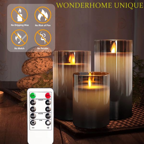 3pcs Set 456 Zoll LED LED Flameless Electric Candles Lampe Real Wachs Glas Batterie flackernden gefälschte Teelicht Kerze für Hochzeit 240322