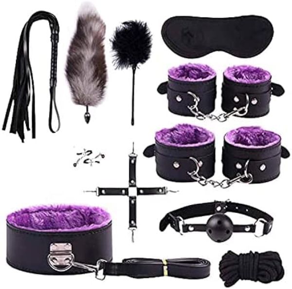 Взрослые наборы для подключенных комплектов Sex Set Set Braps Bdsm Game Game Women Women Hancuff Huncuff Strendts Kit (Black/Purple11pcs)