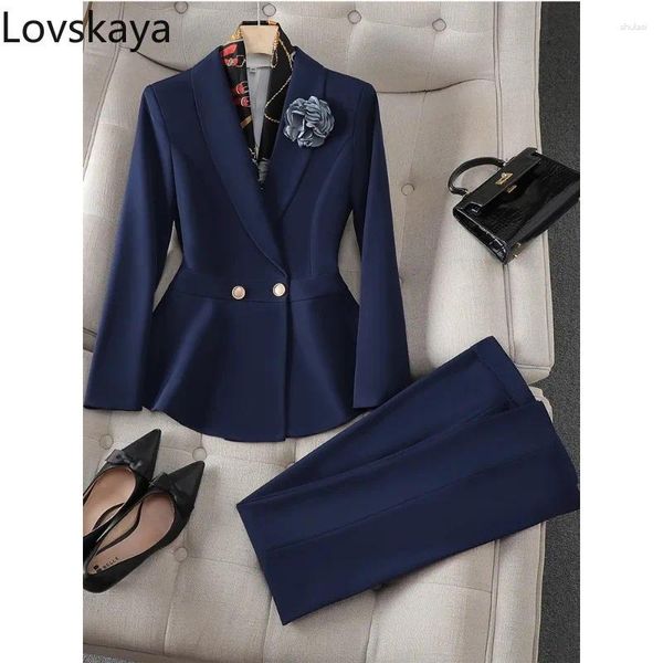 Pantaloni da due pezzi da donna blazer rash giacca e pantalone femminile indossa un set formale 2 per abiti da donna elegante blu autunno elegante