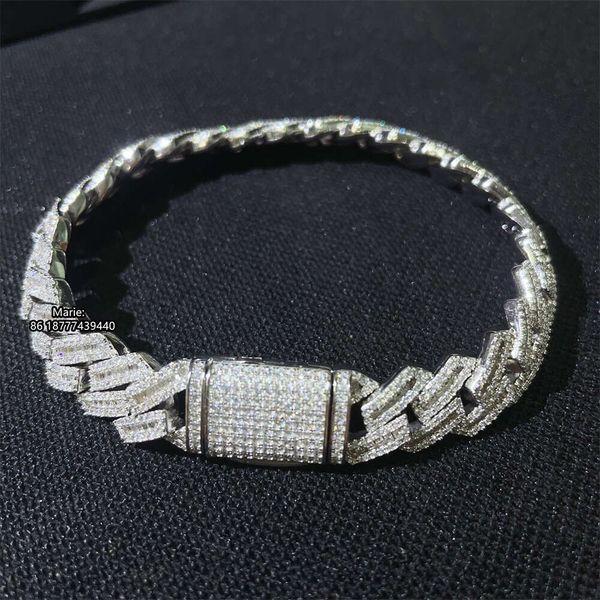 Jóias de moda de estilo de luxo prata 12 mm Chain de link cubano gelado fora Diamond Cuban Bracelet Fine Jewelry Colares