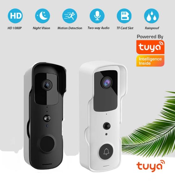 Campainha de campainha tuya aplicativo inteligente home pir video video de campainha wifi portão externa bell sem fio sino de bateria interométrica de porta sino de sino de vídeo câmera de vídeo