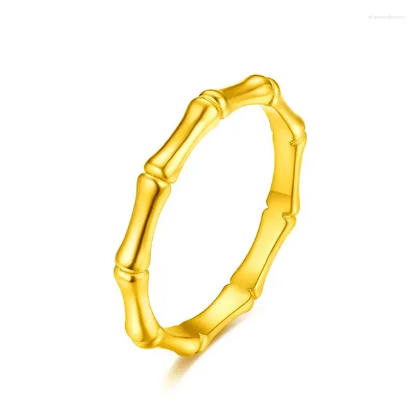 Clusterringe 1PCS 999 Pure 24k Gelbgoldener Ring für Frauen 3D Bambusfestival Band US Size 7.5