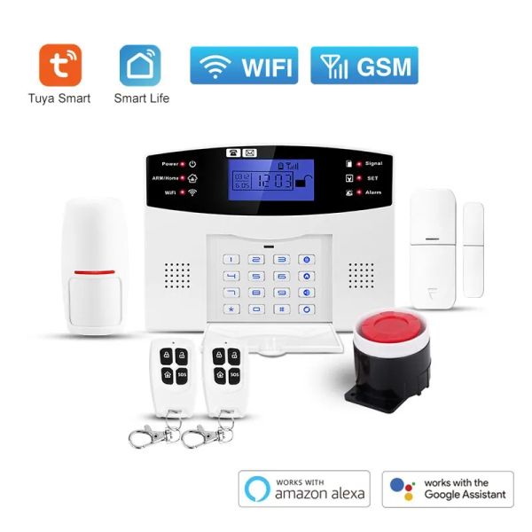 Kits WiFi GSM Home Security Protection Smart Alarm System LCD -Bildschirm Einbrecher Kit Tuya App Fernbedienung Arm und Entstaffil Alexa