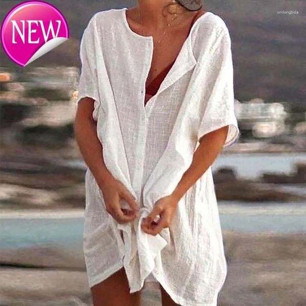 Designer Sexy Bikini Set 2024 Nuovo Fashion Womens Cotton Tunics for Beach Women Swimsuit-Ups Woman Cover Up Up Beachwear Mini Abito