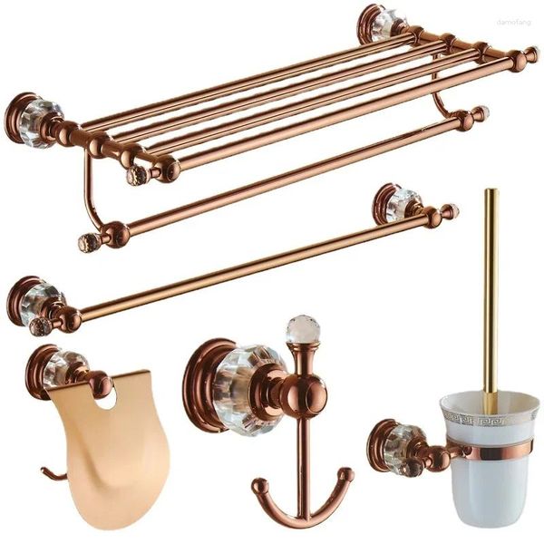 Badezubehör-Set Europäische Handtuchregal Wandmontage Roségold Kristall Badezimmer Hardware Toilettenbürste