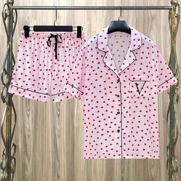 Heimkleidung Frauenpyjama Set Secret Summer Love Print Baumwoll Nachtwäsche Sets weiche bequeme Damen süße Shorts Strickjacke Sex Homewear