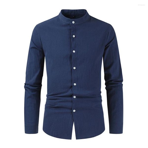 Herren Casual Shirts Classic Button Down Shirt Retro Solid Color Top mit Grandd Collar Mode Langarm Tee für tägliche Verschleiß