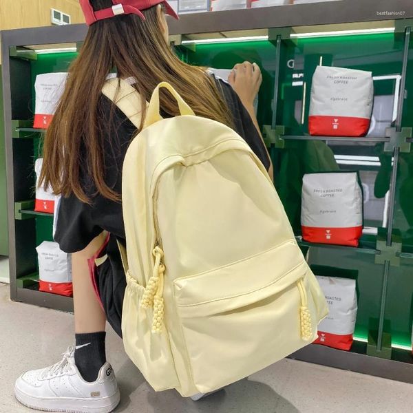 Sırt çantası moda tiki tarzı öğrenci bayanlar yumuşak tutamak katı kadife renkler genç kızlar için okul çantası