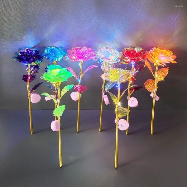 Dekoratif Çiçekler 1 PC Switch Doğum Günü Ebedi Çiçek Hediyesi Yapay Yıldönümü Sevgililer Günü Göz kamaştırıcı Renk Değiştiren LED Işık