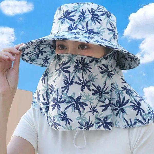 Chapéus largos de borda Proteção UV Chapéu de sol respirável Flap de caça ao caldo de pesca lazer Face Face pescoço Capa protetora Mulheres