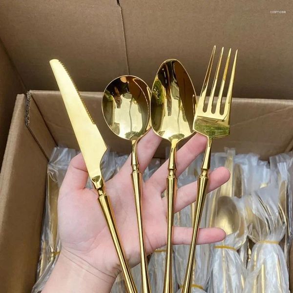 Forks Luxury Posate lucida 304 in acciaio inossidabile Tavolo da tavolo Western Basta di bistecca cupi di colore oro