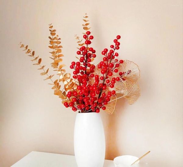 Fiori decorativi Holly Fruit Fortune Berry Red Home Decoration Housewarming Blessing Blessing Secket Flower Disposition Piccolo CHR