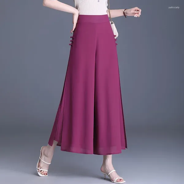 Calça feminina de verão chiffon cintura alta para mulheres coreanas de moda de tamanho grande