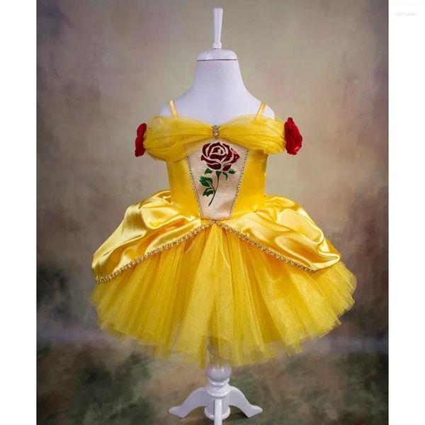 Mädchenkleider exquisite Spaghetti -Träger Mini -Mädchen Kleid mit Stickerei Rose Chic Blumen kurze Ballkleider Festzug Party Prinzessin 2024