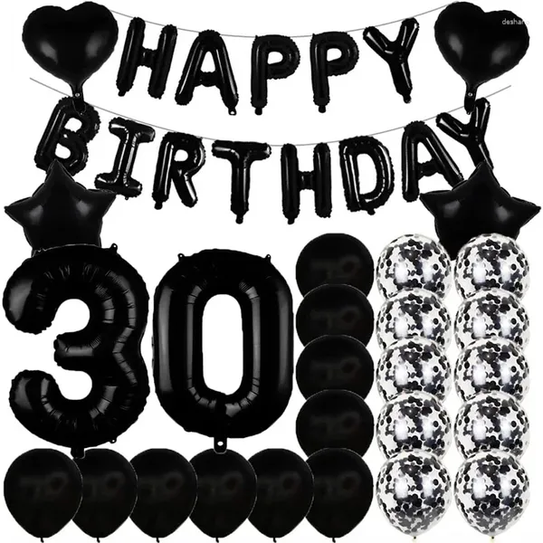 Decoração de festa Black 30th Feliz Aniversário Decorações Número 30 Balões FOIL FOIL STAR CORAÇÃO CONFETTI LATEX BALONONS Supplies