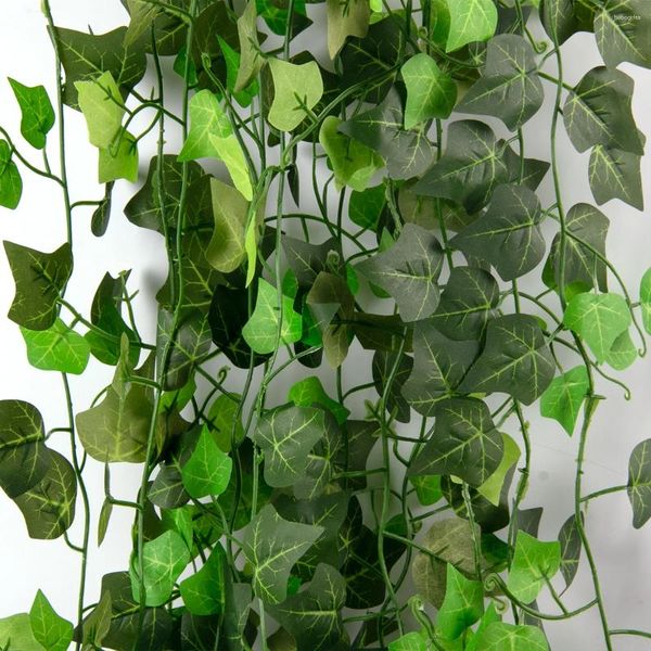 Flores decorativas Huhule 1pcs Fake Creeper Vine Faux Green Dill Folhas penduradas para a parede de casamento Party Home Landscaping Decoration