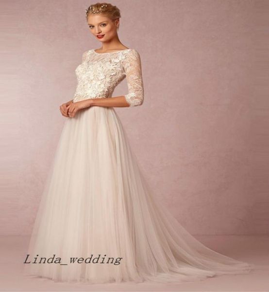 Элегантная алин принцесса Scoop Tulle 34 рукава аппликационные платья свадебные платья 7349577
