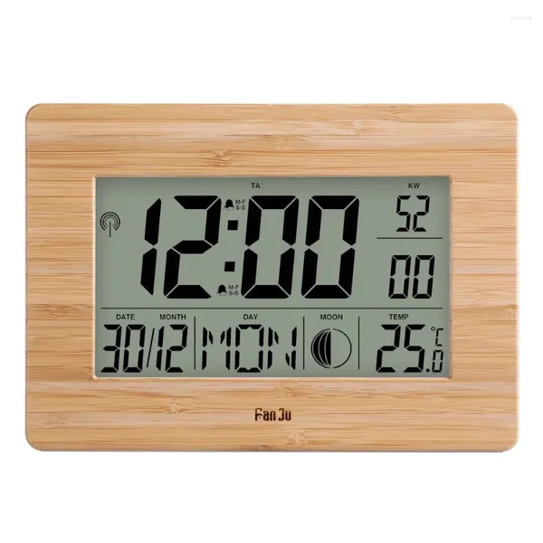 Wanduhren Fanju Digital Clock LCD Große Zahlenzeit Temperatur Kalender Alarmtisch Schreibtisch Moderne Design Office Home Decor