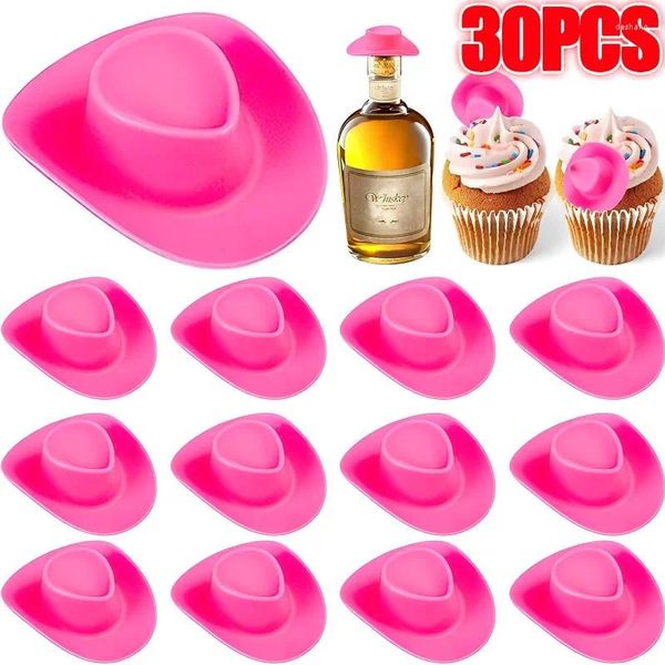 Decorazione per feste discote per cupcake toppers rosa cappello da cowboy torta di decorazioni degli anni '70 a tema forniture di compleanno