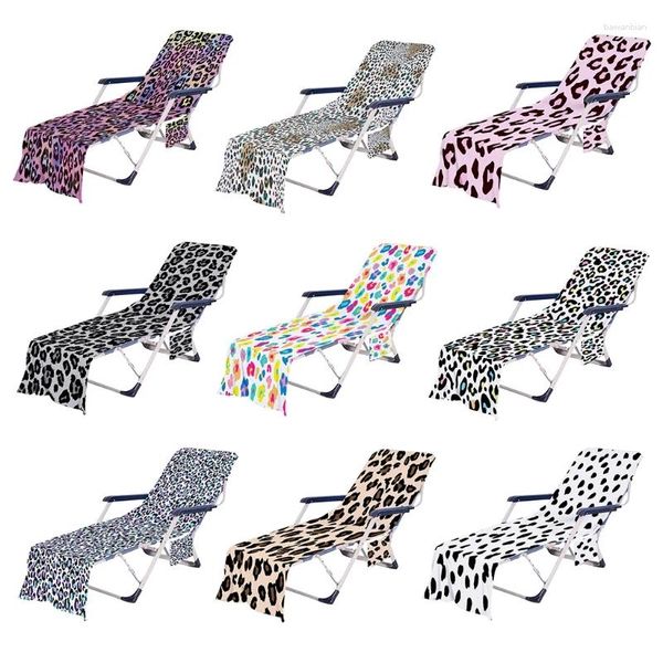 Stuhlabdeckungen Boho bunte Leopardenmuster Strand -Chaise -Abdeckung mit Seitentaschen Kein Schieber Mikrofaser schnell trockenes Badetuch für Sonne