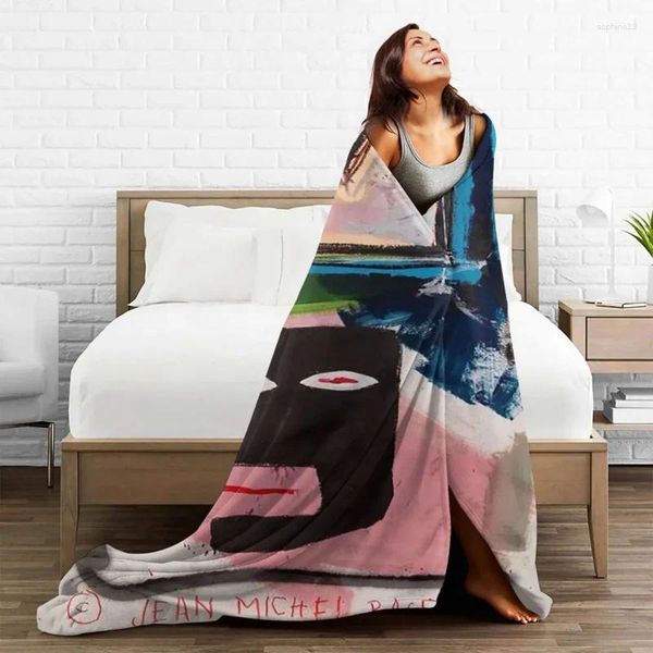 Cobertores Basquiat Famous graffiti Blanket Velvet Spring Autumn Autumn Throw Lightweight para Sofá Escritório Plexh Fin