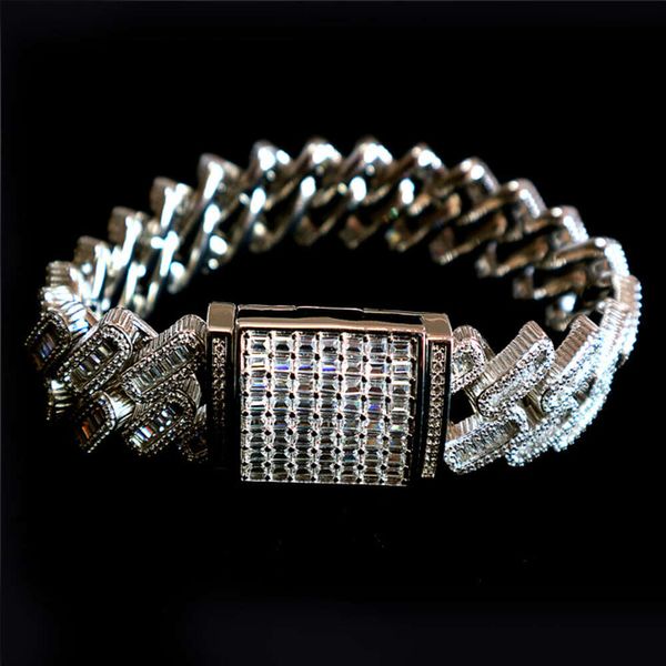 Modeschmuck Armband Breite Paar VVS Moissanite Baguette Stein Kubanische Verbindung Kette mit Silber 925 Armband Mülle