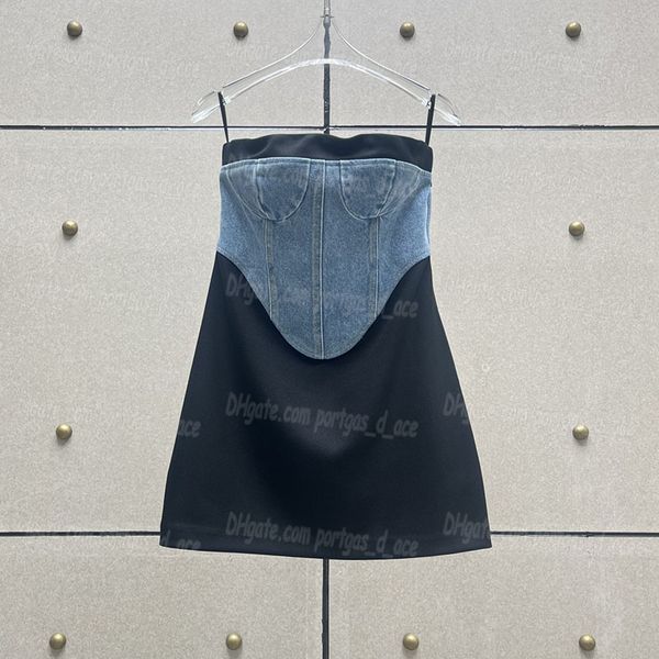 Contrasto Color Women Desate Designer Luxury Dresses Abite di denim Summer Sexy Bandeau Dress