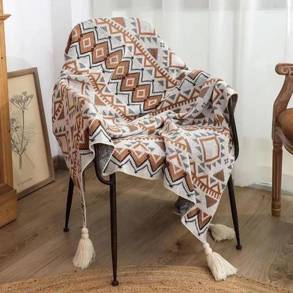 Coperte di lancio a strisce a maglia in stile bohémien per divano con scialle con scialle di siesta sciarpa da viaggio caldo da letto caldo