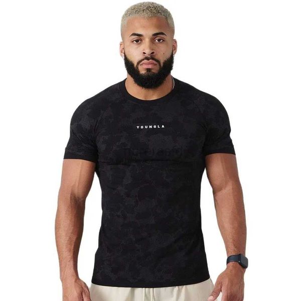 T-shirt maschile Compression T-shirt rapido a secco da uomo palestra fitness che corre sport camicia slim maniche a maniche corte tops maschio bodybuilding addestramento abbigliamento 2445