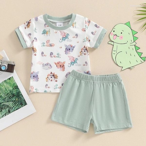 Kleidungssets Kleinkind Kids Boy Sommer Süßes Kleidung Cartoon Tierdruck Kurzarm T-Shirts mit einfarbigen Shorts Casual Weiche Outfits
