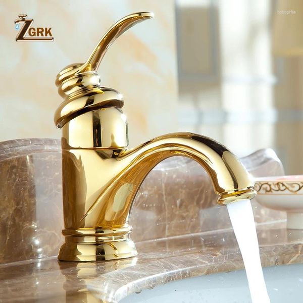 Rubinetti del lavandino da bagno zgrk lavabo lavati rubinetto a foro singolo mixer oro.