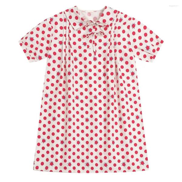 Partykleider Frauen Sommer Original Nischendesign Sailor Collar Kurzärmel Baumwolle rote Punkte gedruckt weiße Teenie Girls Lose